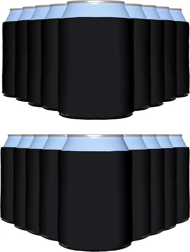 Main image of PartyPrints 25 Pack Black Blank Can Cooler Sleeves, Customizable Bulk Insulated Foam for Beer, Collapsible Plain Drink Holder, Cold Soda Insulator, 12oz Regular, 16oz Tall Cans