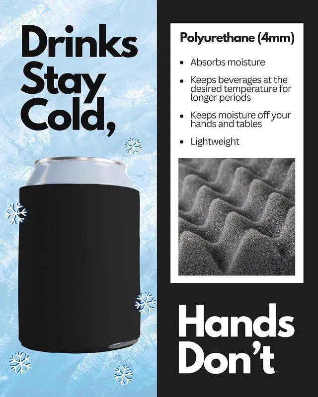 Alt view image 6 of 7 - PartyPrints 25 Pack Black Blank Can Cooler Sleeves, Customizable Bulk Insulated Foam for Beer, Collapsible Plain Drink Holder, Cold Soda Insulator, 12oz Regular, 16oz Tall Cans