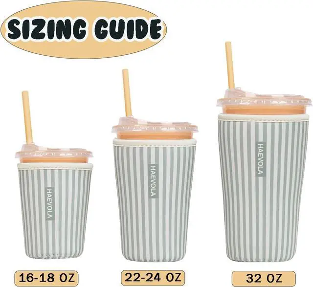 Alt view image 5 of 7 - Reusable Insulated Neoprene Iced Coffee Cup Sleeve, Durable Drink Sleeve for Cold Beverages, Beverage Holder for Iced Coffee, Green Stripes