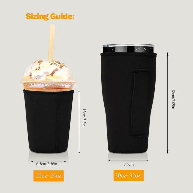 Alt view image 2 of 7 - 2 PCS Reusable Iced Coffee Sleeve for 24oz Cold Drinks Beverage,Insulated Neoprene Cup Holder with Handle for 30oz-32oz Tumbler Cup,Dunkin Donuts, Starbucks,McDonald's Coffee(Black)