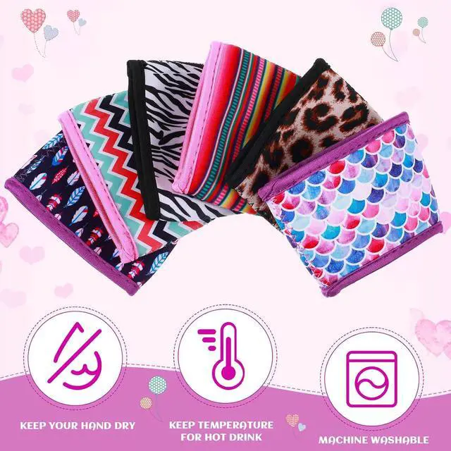 Alt view image 4 of 7 - Patelai 6 Pcs Hot Cup Sleeves Reusable Neoprene Insulated Coffee Holders | Washable Heat Resistant, Fits Standard Mugs, for Tea Coffee Hot Cold Drinks, Keeps Hands Cool, 6 Trendy Patterns