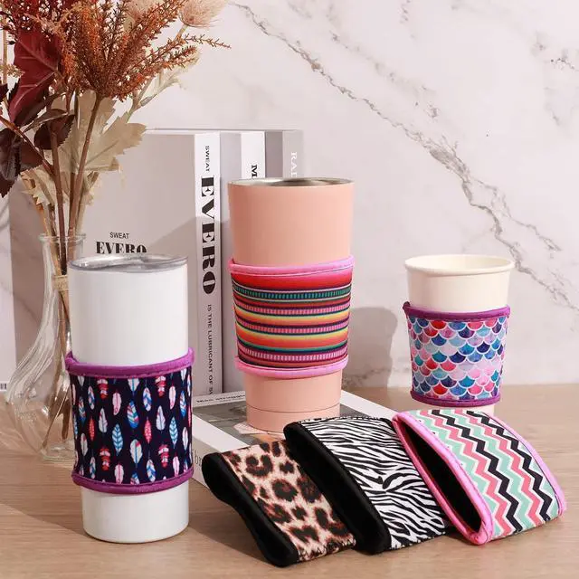 Alt view image 5 of 7 - Patelai 6 Pcs Hot Cup Sleeves Reusable Neoprene Insulated Coffee Holders | Washable Heat Resistant, Fits Standard Mugs, for Tea Coffee Hot Cold Drinks, Keeps Hands Cool, 6 Trendy Patterns