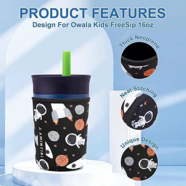 Alt view image 2 of 6 - Neoprene Sleeve for Owala Kids 12 oz & Zak Cup 15 oz, Kids Tumbler Cover | Mute in Class & Scratch Resistant Cute Sleeve for Boys Girls to School Travel