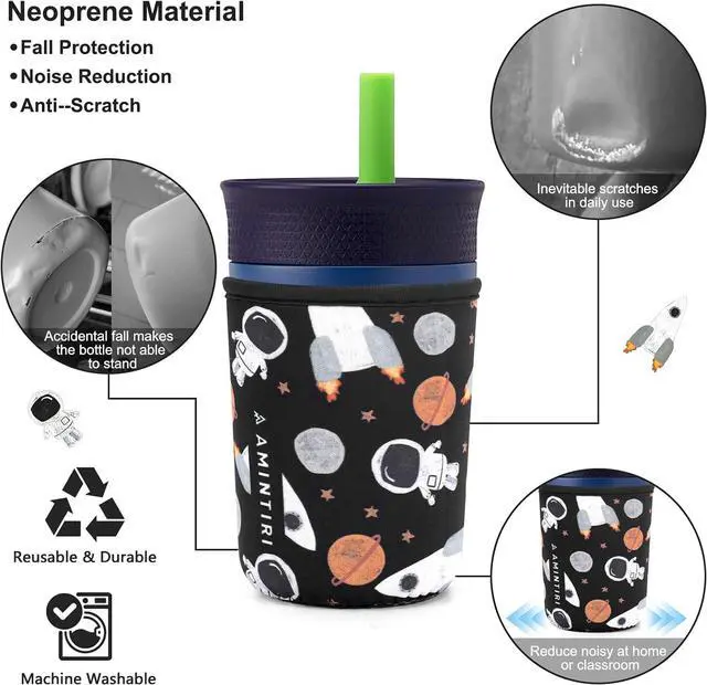 Alt view image 3 of 6 - Neoprene Sleeve for Owala Kids 12 oz & Zak Cup 15 oz, Kids Tumbler Cover | Mute in Class & Scratch Resistant Cute Sleeve for Boys Girls to School Travel