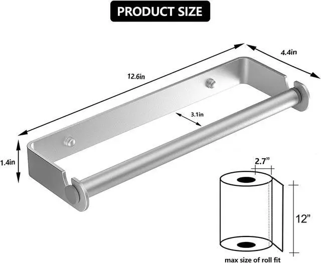 Alt view image 3 of 7 - Aheucndg Paper Towel Holder Wall Mount, Self Adhesive or Drill Mounting Paper Roll Holder, Paper Towel Holder Under Cabinet for Kitchen or Bathroom (Silvery 1pack)