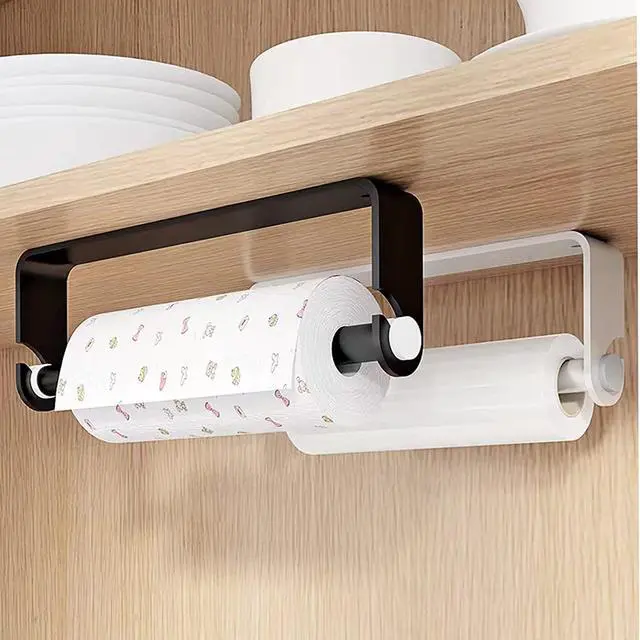 Alt view image 4 of 7 - Aheucndg Paper Towel Holder Wall Mount, Self Adhesive or Drill Mounting Paper Roll Holder, Paper Towel Holder Under Cabinet for Kitchen or Bathroom (Silvery 1pack)