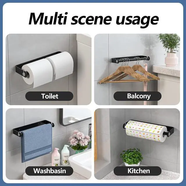 Alt view image 5 of 7 - Aheucndg Paper Towel Holder Wall Mount, Self Adhesive or Drill Mounting Paper Roll Holder, Paper Towel Holder Under Cabinet for Kitchen or Bathroom (Silvery 1pack)