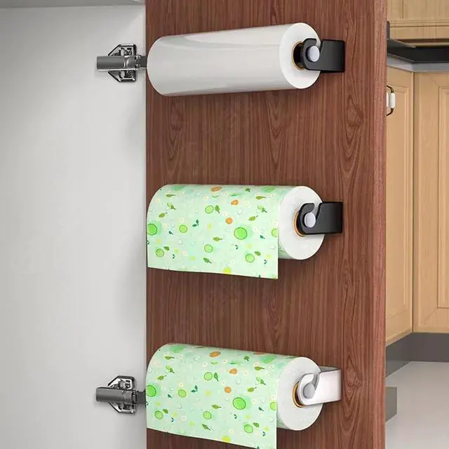 Alt view image 7 of 7 - Aheucndg Paper Towel Holder Wall Mount, Self Adhesive or Drill Mounting Paper Roll Holder, Paper Towel Holder Under Cabinet for Kitchen or Bathroom (Silvery 1pack)