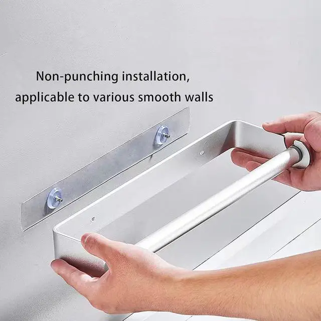 Alt view image 6 of 7 - Aheucndg Paper Towel Holder Wall Mount, Self Adhesive or Drill Mounting Paper Roll Holder, Paper Towel Holder Under Cabinet for Kitchen or Bathroom (Silvery 1pack)