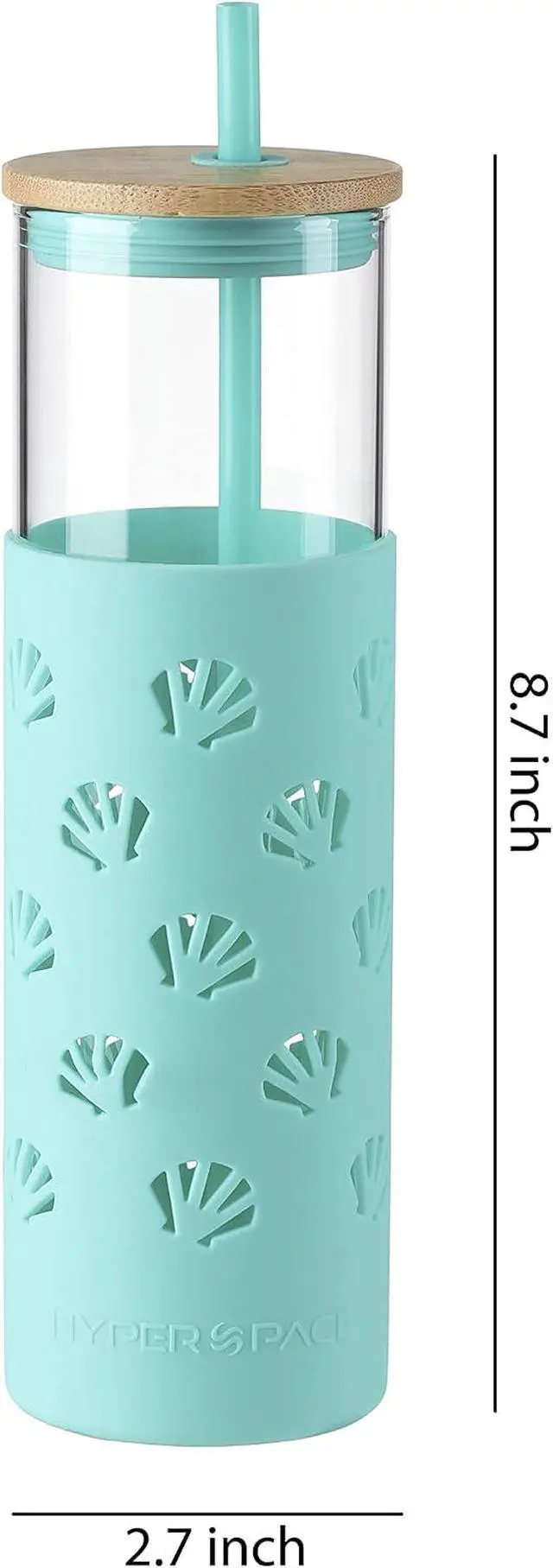 Alt view image 2 of 5 - Hyperspace 20 OZ Glass Tumbler Glass Water Bottle with Silicone Protective Sleeve and Bamboo Lid, Travel Cups with Straw - BPA Free (Turquoise & Gray Shell, 2Pcs Pack)