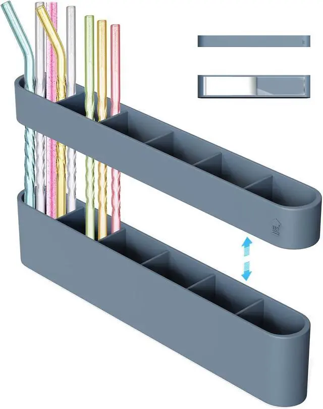 Main image of UMUST Silicone Straw Holder, Self-Adhesive Straw Organizer for Kitchen Counters and Cupboards(Self-Adhesive Blue)