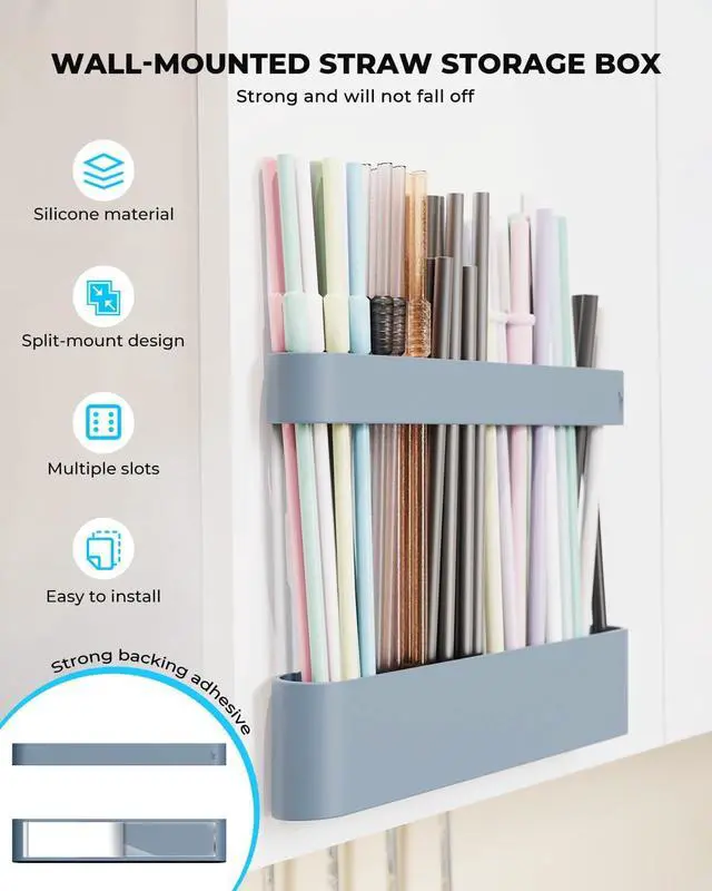 Alt view image 2 of 7 - UMUST Silicone Straw Holder, Self-Adhesive Straw Organizer for Kitchen Counters and Cupboards(Self-Adhesive Blue)