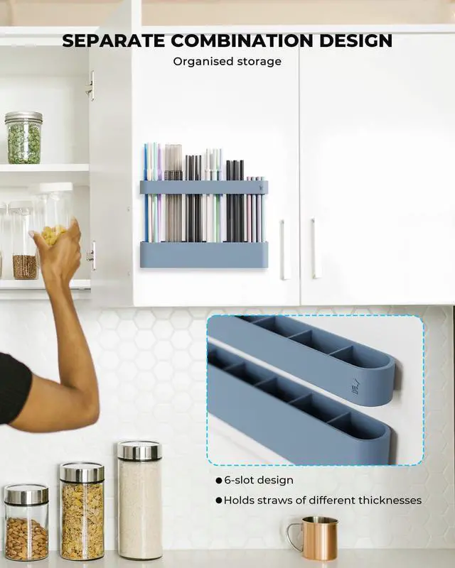 Alt view image 3 of 7 - UMUST Silicone Straw Holder, Self-Adhesive Straw Organizer for Kitchen Counters and Cupboards(Self-Adhesive Blue)