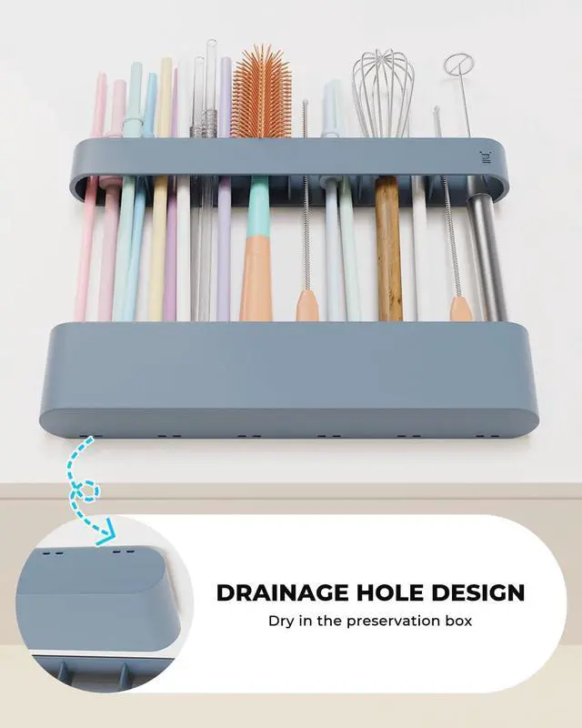Alt view image 4 of 7 - UMUST Silicone Straw Holder, Self-Adhesive Straw Organizer for Kitchen Counters and Cupboards(Self-Adhesive Blue)