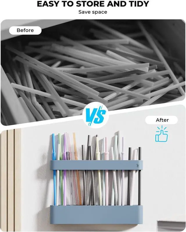 Alt view image 7 of 7 - UMUST Silicone Straw Holder, Self-Adhesive Straw Organizer for Kitchen Counters and Cupboards(Self-Adhesive Blue)