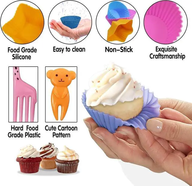 Alt view image 4 of 7 - Silicone Lunch Box Dividers,Back to School Lunch Essentials - 24 pcs Bento Box Dividers with 10 Animal Picks,Lunchbox Supplies Accessories,Cupcake Baking Cups,Muffin Pan Liners,Reusable and BPA Free