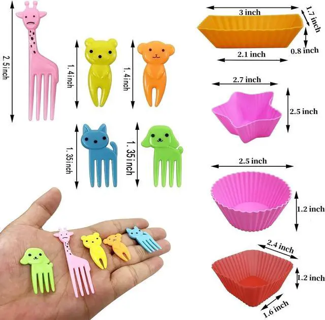 Alt view image 5 of 7 - Silicone Lunch Box Dividers,Back to School Lunch Essentials - 24 pcs Bento Box Dividers with 10 Animal Picks,Lunchbox Supplies Accessories,Cupcake Baking Cups,Muffin Pan Liners,Reusable and BPA Free