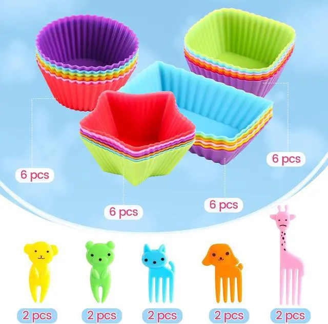 Alt view image 6 of 7 - Silicone Lunch Box Dividers,Back to School Lunch Essentials - 24 pcs Bento Box Dividers with 10 Animal Picks,Lunchbox Supplies Accessories,Cupcake Baking Cups,Muffin Pan Liners,Reusable and BPA Free