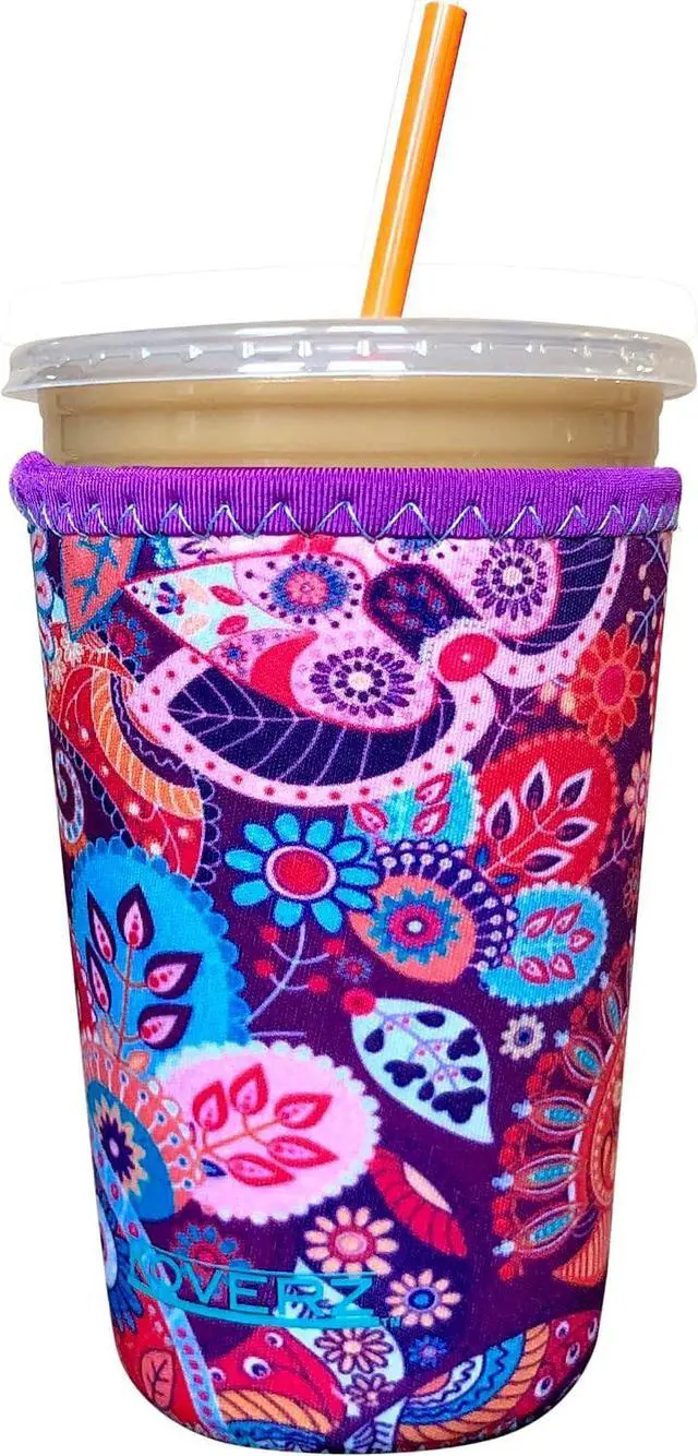 Main image of Iced Coffee Sleeve, Insulated Neoprene Cup Sleeve, Fits a 24 Oz. Coffee Cup, Washable and Reusable, Iced Coffee Accessories, Medium Paisley