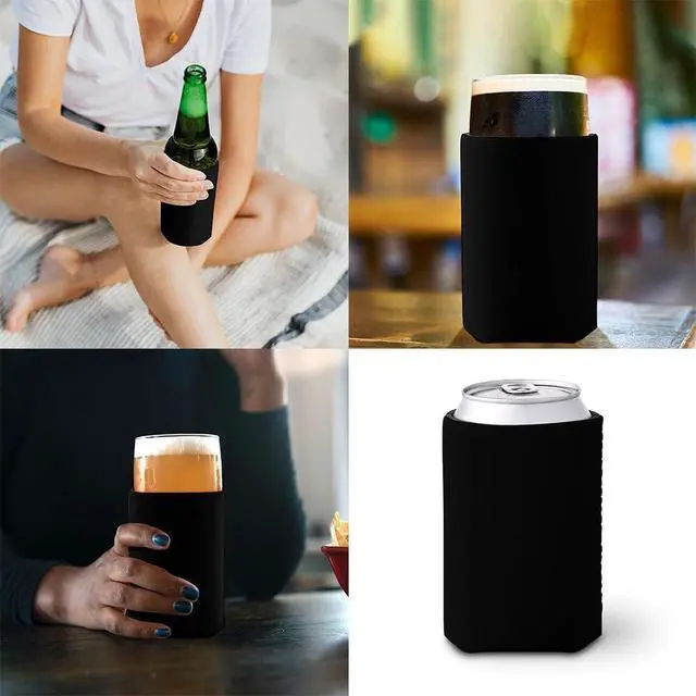 Alt view image 7 of 7 - Custom Can Coolers Sleeves, for 12 Oz Cups and Bottles | Photo Text Logo, Personalized Insulated Drink Holder, for Christmas Wedding Birthday Party Decorations, 1PC, Blank Black