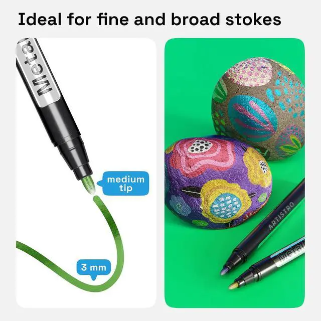 Alt view image 4 of 7 - ARTISTRO 12 Metallic Paint Pens for Glass Marking - Bullet Tip | Acrylic Paint Markers for Poster, Rock Painting, Ceramic, Wood, Fabric, Scrapbooking, DIY, Craft, Card Making, Coloring