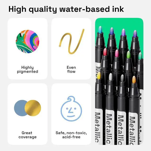 Alt view image 5 of 7 - ARTISTRO 12 Metallic Paint Pens for Glass Marking - Bullet Tip | Acrylic Paint Markers for Poster, Rock Painting, Ceramic, Wood, Fabric, Scrapbooking, DIY, Craft, Card Making, Coloring