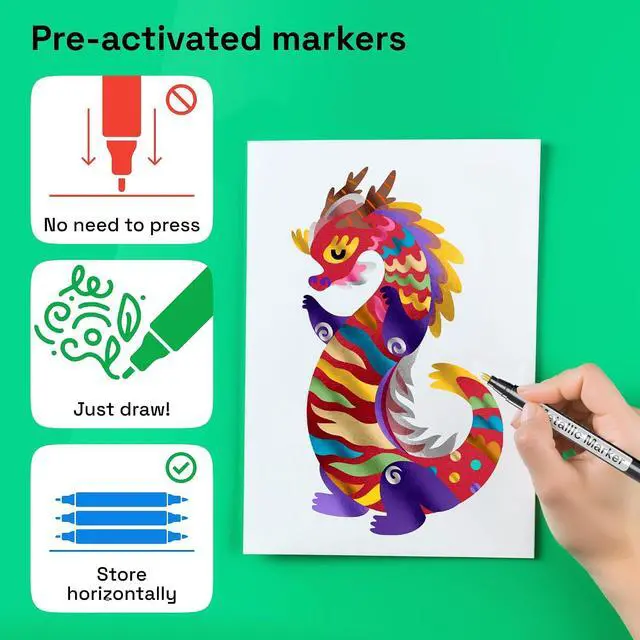 Alt view image 7 of 7 - ARTISTRO 12 Metallic Paint Pens for Glass Marking - Bullet Tip | Acrylic Paint Markers for Poster, Rock Painting, Ceramic, Wood, Fabric, Scrapbooking, DIY, Craft, Card Making, Coloring
