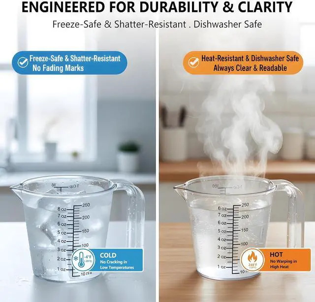 Alt view image 5 of 7 - 2 Cup (500ml) Measuring Cup, Laser-Etched oz/cup/mL/Tbsp, Plastic Measuring Cup with Handle for Cooking, Mixing & Kitchen Use