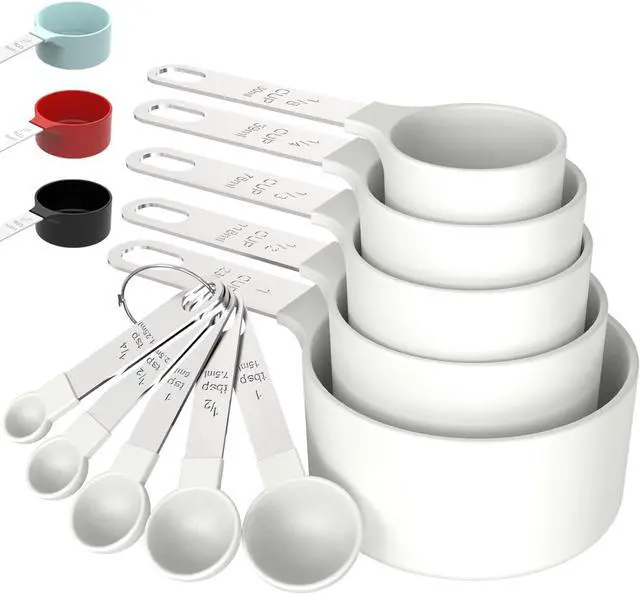 Main image of Measuring Cups & Spoons Set, Stackable Cups and Spoons | Nesting Measure Cups with Stainless Steel Handle, Kitchen Gadgets for Cooking & Baking (white)