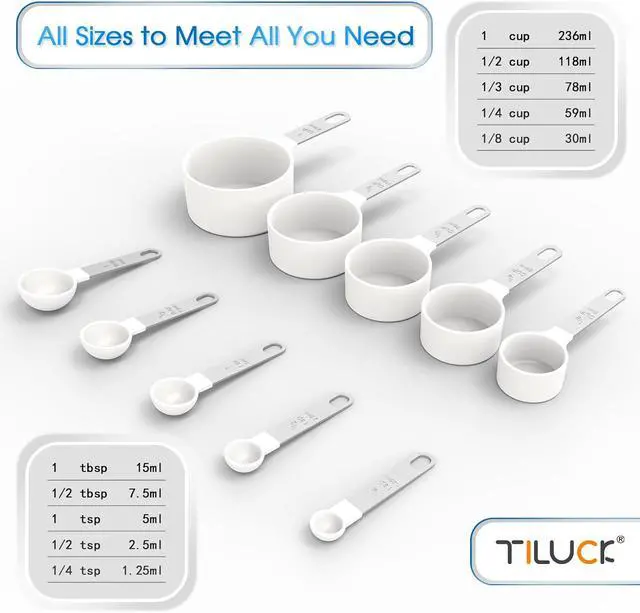 Alt view image 3 of 7 - Measuring Cups & Spoons Set, Stackable Cups and Spoons | Nesting Measure Cups with Stainless Steel Handle, Kitchen Gadgets for Cooking & Baking (white)