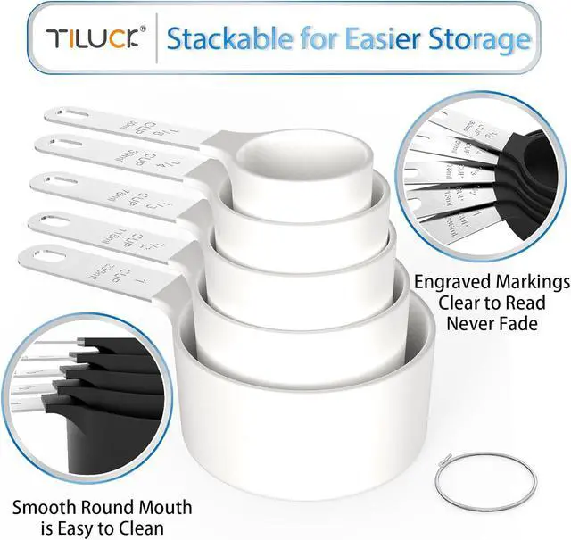 Alt view image 4 of 7 - Measuring Cups & Spoons Set, Stackable Cups and Spoons | Nesting Measure Cups with Stainless Steel Handle, Kitchen Gadgets for Cooking & Baking (white)