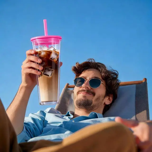 Alt view image 7 of 7 - 24oz Tumbler with Lid and Straw, Leak Proof and Double Wall Insulated Reusable Plastic Cups,Travel Reusable Iced Coffee Cup (1, Pink)