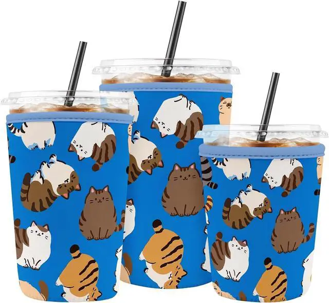 Main image of Iced Coffee Sleeve Reusable Neoprene Cup Sleeves, Cute Cat | Ice Coffee Sleeve, Insulated Cold Drinks Covers, Fits Most Cups