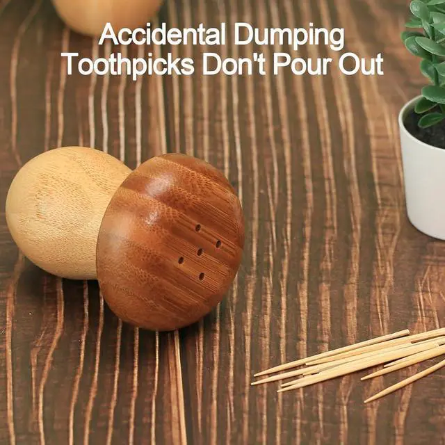 Alt view image 6 of 7 - Mushroom Toothpick Holder with 150 Toothpicks, Bamboo Wooden Toothpick Dispenser Container for Kitchen Accessories, Cute Mushroom Decor for Warm and Unique Gifts