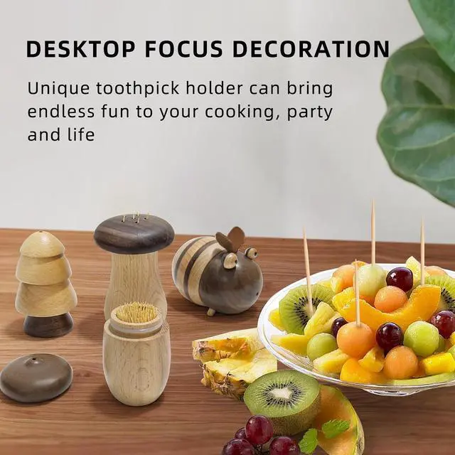 Alt view image 3 of 6 - EAEDMY Cute Mushroom Toothpicks Holder with 390 Pcs Toothpicks, Cactus Toothpick Holder Dispenser for Home Kitchen Table Decor Accessories, Warm and Unique Gifts (1.Mushroom)