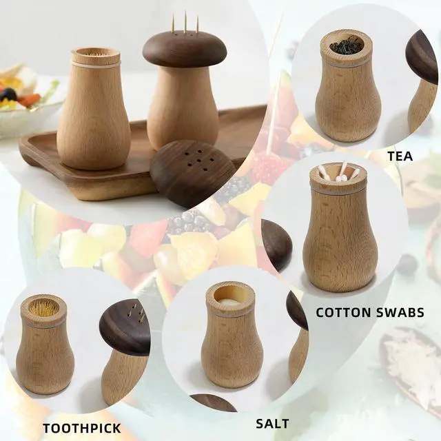 Alt view image 5 of 6 - EAEDMY Cute Mushroom Toothpicks Holder with 390 Pcs Toothpicks, Cactus Toothpick Holder Dispenser for Home Kitchen Table Decor Accessories, Warm and Unique Gifts (1.Mushroom)