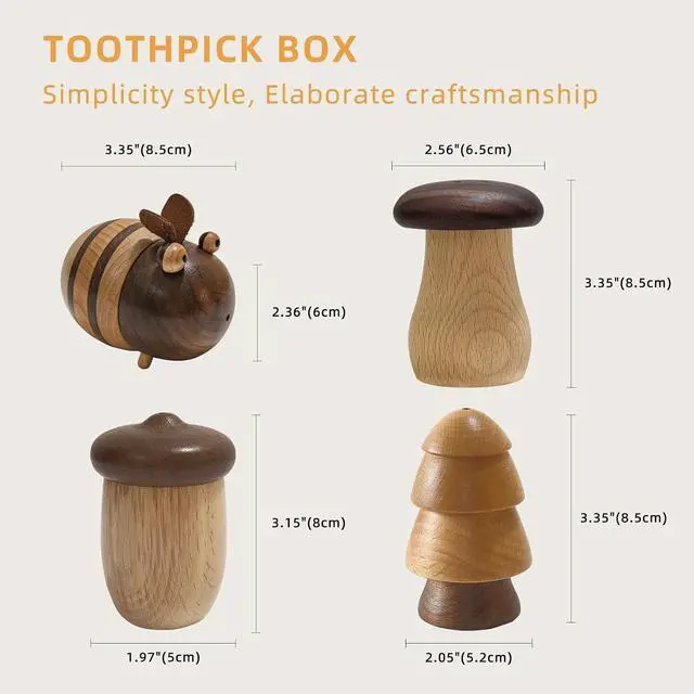 Alt view image 6 of 6 - EAEDMY Cute Mushroom Toothpicks Holder with 390 Pcs Toothpicks, Cactus Toothpick Holder Dispenser for Home Kitchen Table Decor Accessories, Warm and Unique Gifts (1.Mushroom)