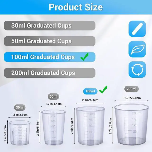 Alt view image 2 of 6 - Gartful 100ml Plastic Measuring Cup - 10 Pack, 3.4oz Disposable Mixing Cups for Liquid Measuring, Epoxy Resin Crafts, Paint Mixing, Cosmetic Making