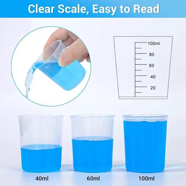 Alt view image 3 of 6 - Gartful 100ml Plastic Measuring Cup - 10 Pack, 3.4oz Disposable Mixing Cups for Liquid Measuring, Epoxy Resin Crafts, Paint Mixing, Cosmetic Making