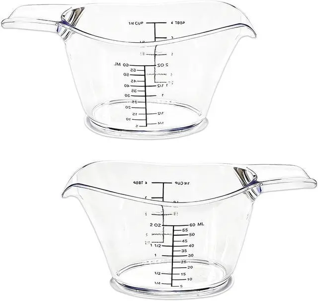 Main image of 2-Pack 2 Oz Mini Measuring Cups, Kitchen, Crafts, Beauty Projects | Tbsp/Oz/Ml Markings, Clear Easy-Read Scale, Laundry detergent dosing, hair dye mixing, spa chemical measuring, resin DIY