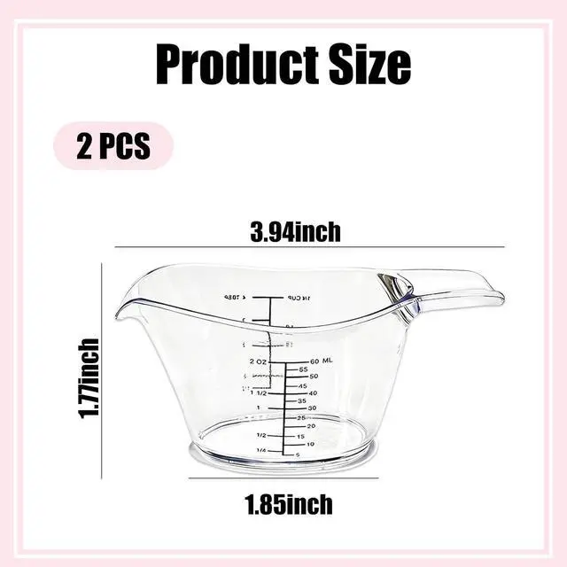 Alt view image 2 of 7 - 2-Pack 2 Oz Mini Measuring Cups, Kitchen, Crafts, Beauty Projects | Tbsp/Oz/Ml Markings, Clear Easy-Read Scale, Laundry detergent dosing, hair dye mixing, spa chemical measuring, resin DIY