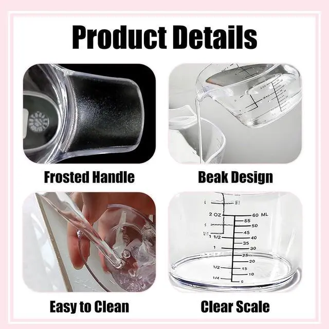 Alt view image 3 of 7 - 2-Pack 2 Oz Mini Measuring Cups, Kitchen, Crafts, Beauty Projects | Tbsp/Oz/Ml Markings, Clear Easy-Read Scale, Laundry detergent dosing, hair dye mixing, spa chemical measuring, resin DIY