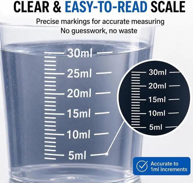 Alt view image 4 of 7 - 20pcs 1.02oz/30ml Liquid Medicine Cups, Plastic Measuring Cups, Clear Graduated Mixing Cups with Scale, Transparent Epoxy Resin Mixing Cups for Cooking, Medicine & DIY