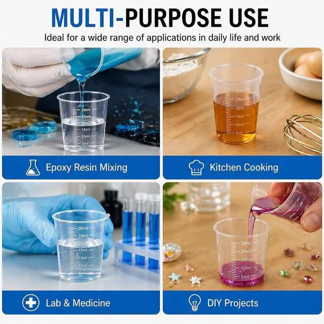 Alt view image 5 of 7 - 20pcs 1.02oz/30ml Liquid Medicine Cups, Plastic Measuring Cups, Clear Graduated Mixing Cups with Scale, Transparent Epoxy Resin Mixing Cups for Cooking, Medicine & DIY