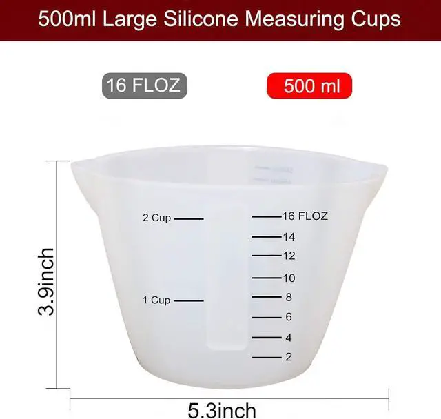 Alt view image 2 of 5 - 2 Pieces Large Silicone Measuring Cups 500ml Large Resin Mixing Pouring Silicone Cups for Epoxy Resin Jewelry Making (2 Pcs 500ml)