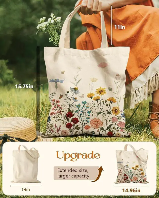 Alt view image 2 of 6 - Miss Adola Canvas Tote Bag for Women with Zipper Pocket | Magnetic Buckle, Zipper Inner Pocket, Cute Aesthetic Design, Reusable Shopping Tote, Work, Gym, Travel, Daily Carry