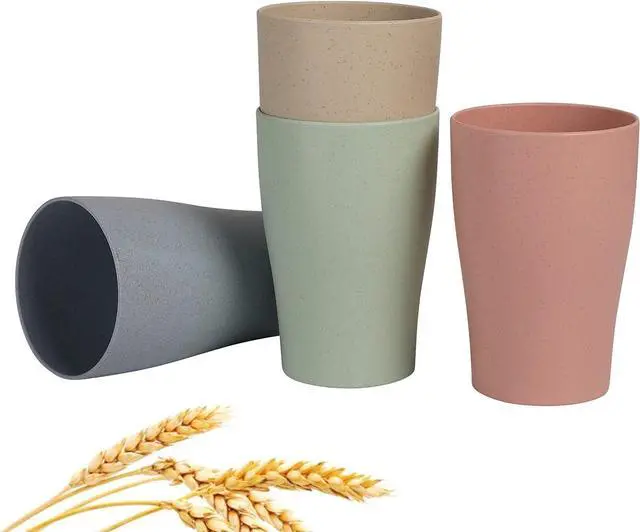 Main image of Wheat Straw Cup 4 Pcs 11 Oz Reusable Drinking Cups Tumbler Set | Unbreakable Lightweight Dishwasher & Microwave Safe Eco-Friendly Dairy Use Cup for Milk Juice Water Bathroom Outdoor Camping