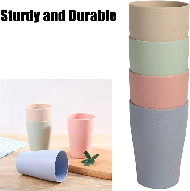 Alt view image 4 of 7 - Wheat Straw Cup 4 Pcs 11 Oz Reusable Drinking Cups Tumbler Set | Unbreakable Lightweight Dishwasher & Microwave Safe Eco-Friendly Dairy Use Cup for Milk Juice Water Bathroom Outdoor Camping