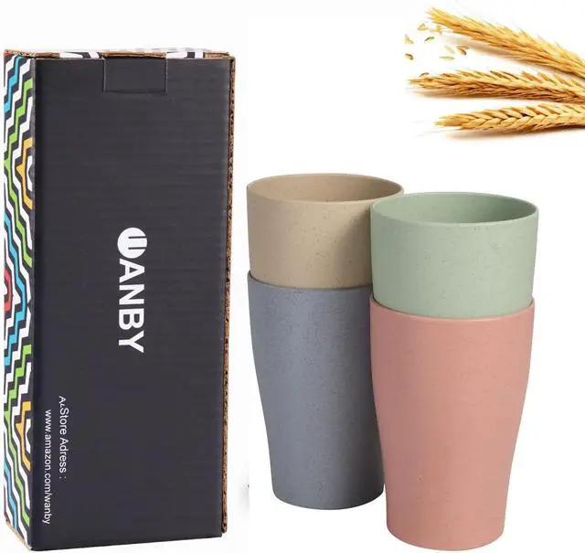 Alt view image 2 of 7 - Wheat Straw Cup 4 Pcs 11 Oz Reusable Drinking Cups Tumbler Set | Unbreakable Lightweight Dishwasher & Microwave Safe Eco-Friendly Dairy Use Cup for Milk Juice Water Bathroom Outdoor Camping