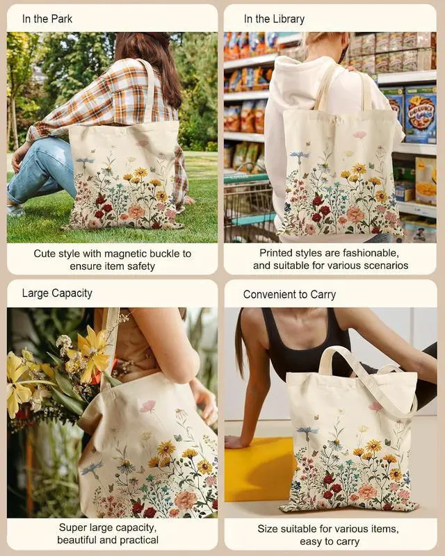 Alt view image 6 of 6 - Miss Adola Canvas Tote Bag for Women with Zipper Pocket | Magnetic Buckle, Zipper Inner Pocket, Cute Aesthetic Design, Reusable Shopping Tote, Work, Gym, Travel, Daily Carry